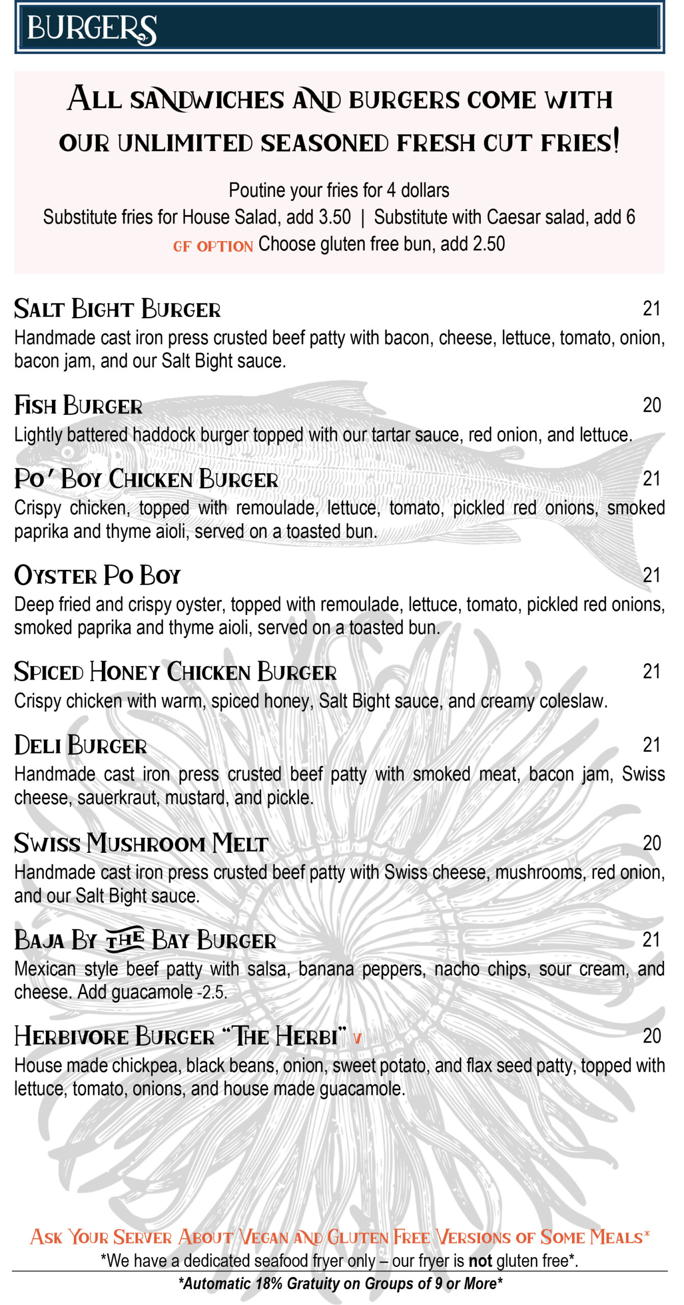 Salt Bight Restaurant Menu St. Andrews New Brunswick