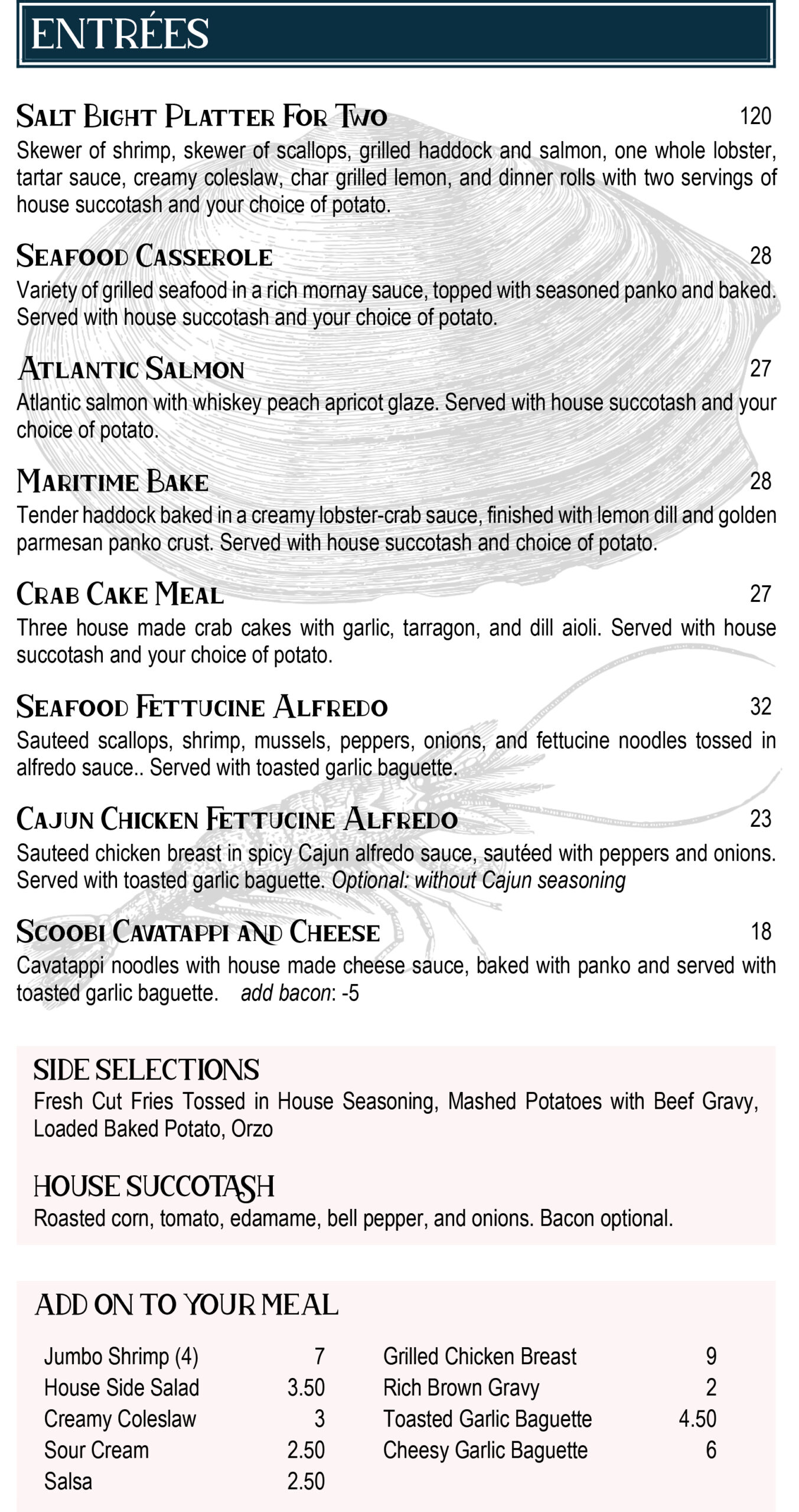Salt Bight Restaurant Menu St. Andrews New Brunswick
