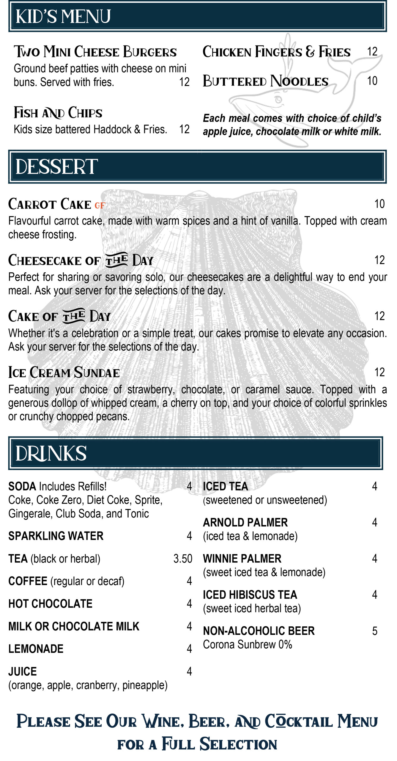 Salt Bight Restaurant Menu St. Andrews New Brunswick
